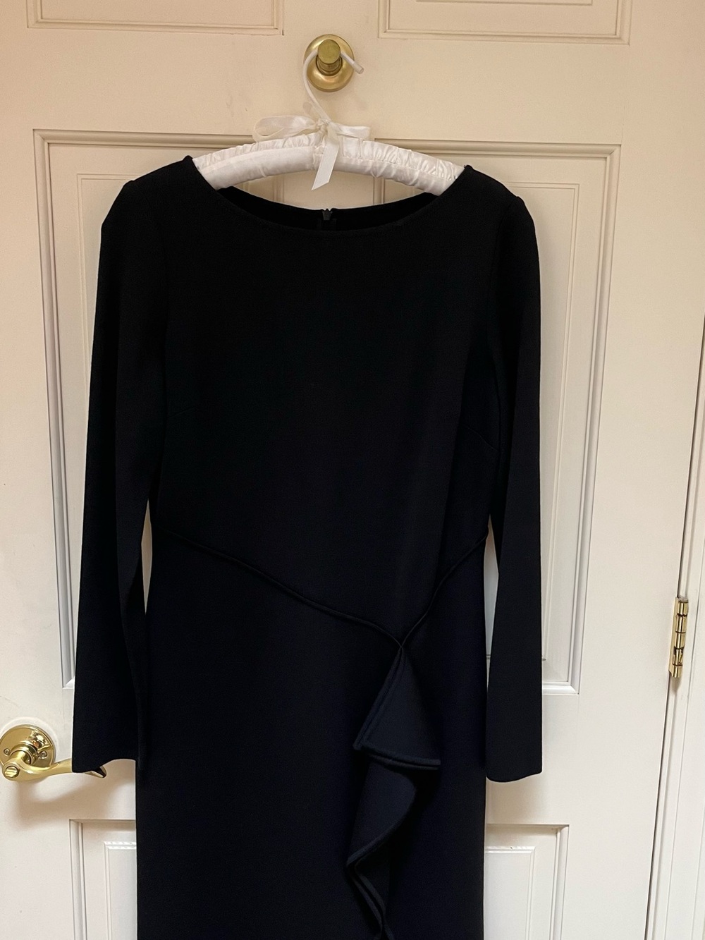 St. John Knit Black Long Sleeve Ruffle-Accent Dress
